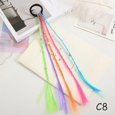 Colorful Synthetic Kids Ponytail Wigs with Headbands and Rubber Bands
