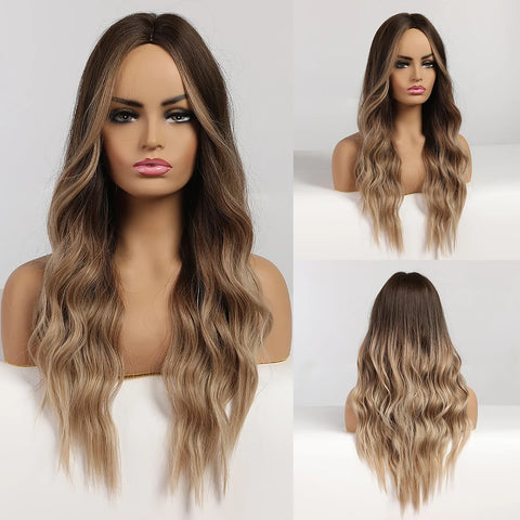 DropShipping EASIHAIR Long Blonde Ombre Synthetic Wigs for Women - Wavy High Density Cosplay Wig