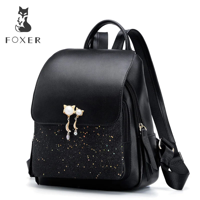 FOXER Women’s Patchwork Zipper Backpack - Large Capacity College Bag