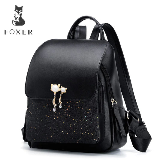 FOXER Women’s Patchwork Zipper Backpack - Large Capacity College Bag
