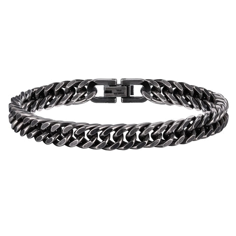 Stylish Double Curb Chain Bracelets for Men and Boys - Stainless Steel Miami Link Wristband