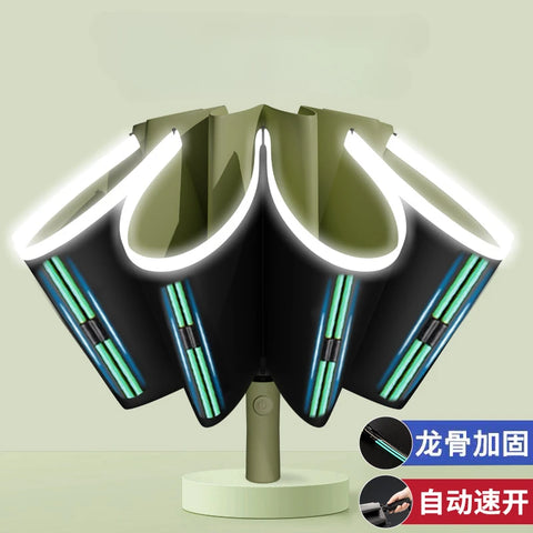 Fully Automatic Reverse Folding Blackout Umbrella with Reflective Stripe - UV Blocking Windproof Parasol