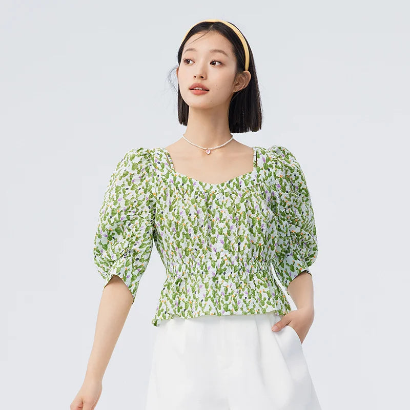 Semir Women Short-Sleeve Blouse - Vintage Cotton Shirt