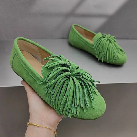 AIYUQI Women's Flat Shoes Genuine Leather 2025 New Tassel Women's Loafers Large Size Ballet Mary Jane Shoes For Women