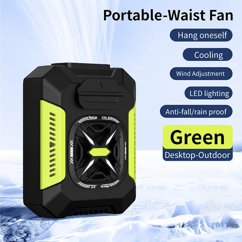 Portable Waist Fan: Outdoor Mini Clip Fan with 5000mAh Power Bank & LED Light