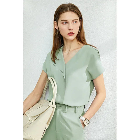 AMII Minimalism Chiffon Shirts & Blouses