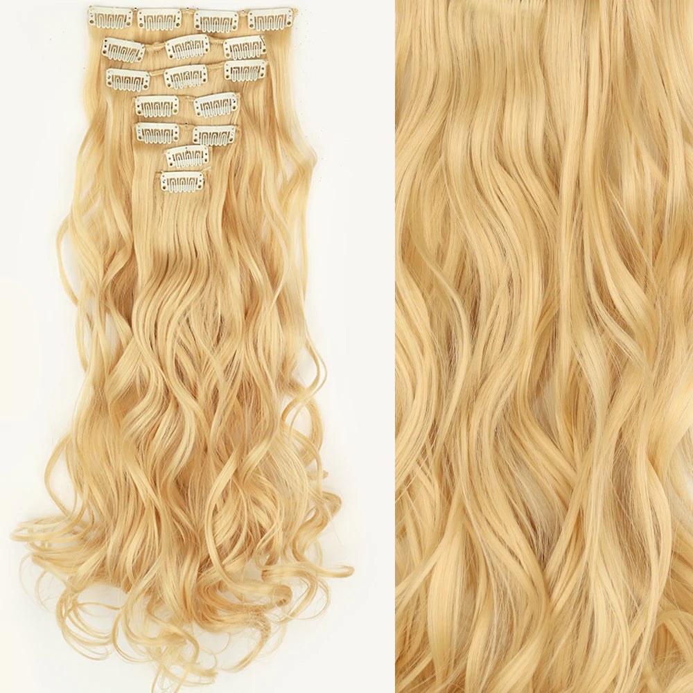 7Pcs/Set 16 Clips Hair Extension - Black Ombre Long Straight Hair