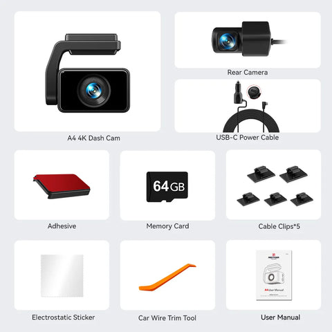 REDTIGER 4K voor- en achterdashcamera met wifi en gps