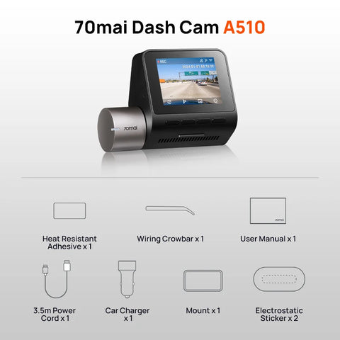 70mai Dash Cam A510 - 1944P HDR Auto DVR met GPS en 4G-connectiviteit
