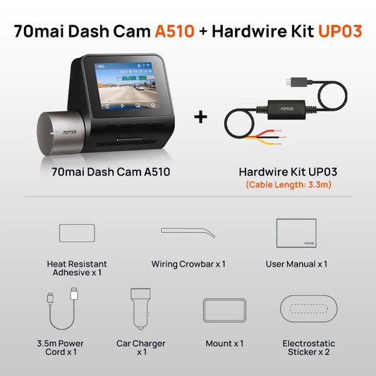 70mai Dash Cam A510 - 1944P HDR Auto DVR met GPS en 4G-connectiviteit