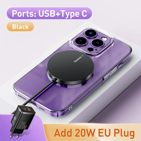 Baseus 15W Magnetic Wireless Charger for iPhone 14/15/16 - Fast Qi Charging Pad for Mini & Standard Models