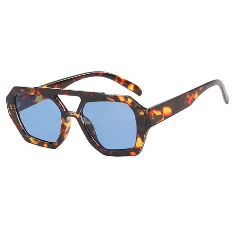 SHAUNA Retro Dubbele Brug Vierkante Zonnebril – Heldere Oceaan Lens UV400 Unisex Polygon Shades