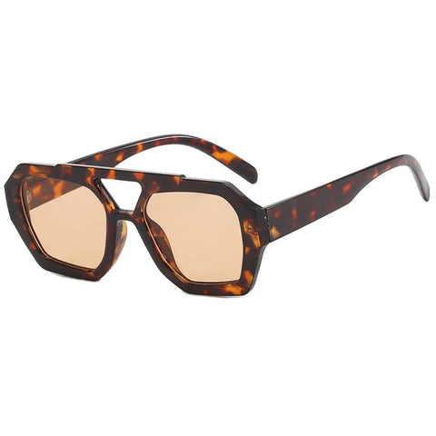 SHAUNA Retro Dubbele Brug Vierkante Zonnebril – Heldere Oceaan Lens UV400 Unisex Polygon Shades