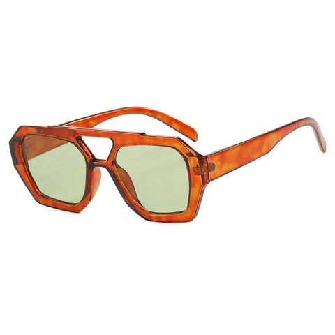 SHAUNA Retro Dubbele Brug Vierkante Zonnebril – Heldere Oceaan Lens UV400 Unisex Polygon Shades