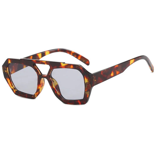 SHAUNA Retro Dubbele Brug Vierkante Zonnebril – Heldere Oceaan Lens UV400 Unisex Polygon Shades