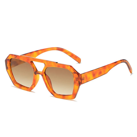 SHAUNA Retro Dubbele Brug Vierkante Zonnebril – Heldere Oceaan Lens UV400 Unisex Polygon Shades