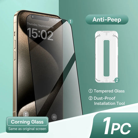 Baseus Tempered Glass Screen Protector for iPhone 13/14/15/16 Pro Max Plus - 0.4mm Anti-Peeping, Auto Installation