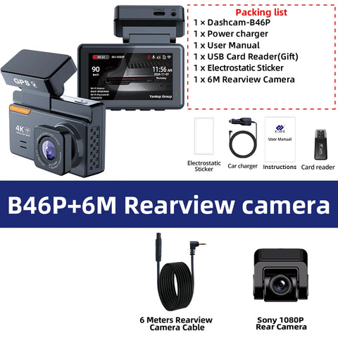 4K Dash Cam Auto DVR met dubbele lens, wifi en gps