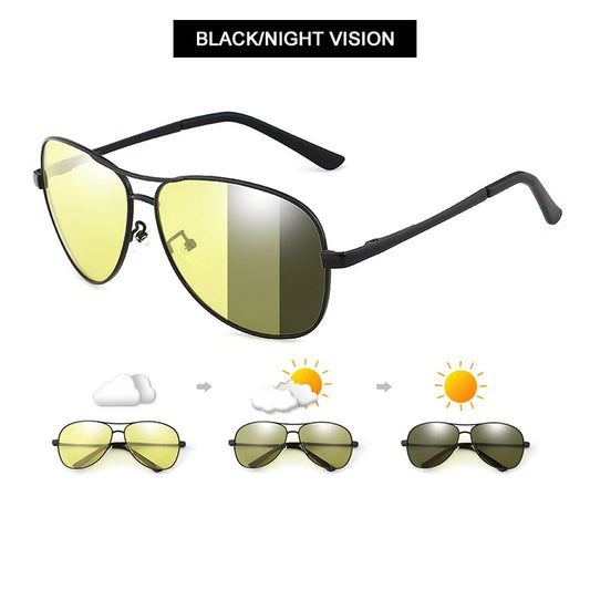 Klassieke pilotenfotochromatische gepolariseerde zonnebril – Chameleon UV400 unisex rij- en nachtzichtbrillen