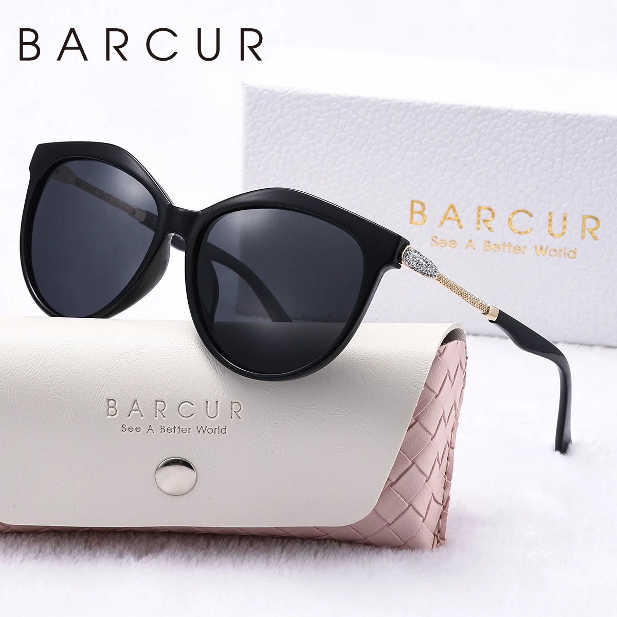 BARCUR Ronde Cat-Eye Gepolariseerde Zonnebril – Ultralichte UV400 Dameszonnebril met Geschenkdoos