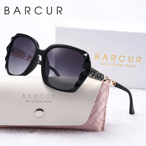 BARCUR Butterfly zonnebril met groot montuur en polarisatie – transparante, holle UV400 zonnebril voor dames