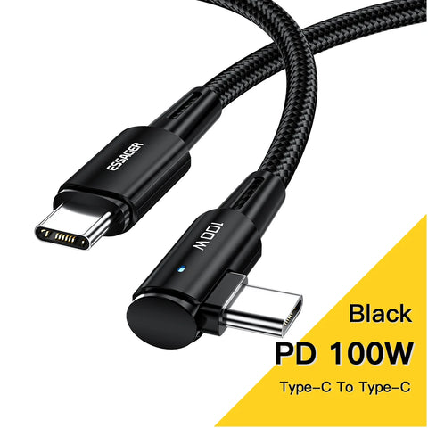 Essager 100W 90° USB-C to USB-C Cable for Fast Charging iPad, MacBook Pro, Xiaomi, Samsung, Huawei