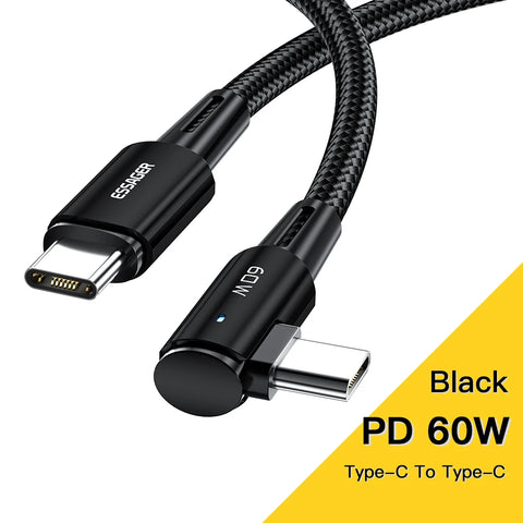 Essager 100W 90° USB-C to USB-C Cable for Fast Charging iPad, MacBook Pro, Xiaomi, Samsung, Huawei