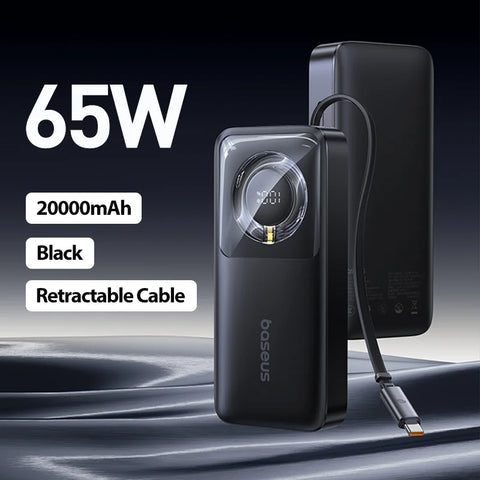 Baseus Ultra 65W Power Bank – 20000mAh with Retractable USB-C Cable