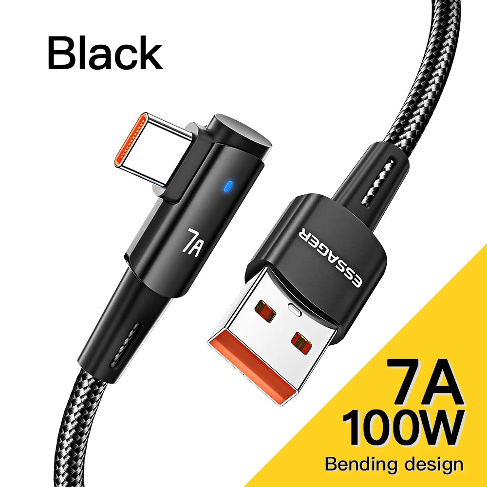 Essager 100W 90° USB-C to USB-C Cable for Fast Charging iPad, MacBook Pro, Xiaomi, Samsung, Huawei