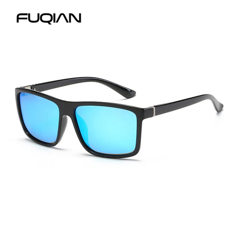 Klassieke zwarte vierkante gepolariseerde zonnebril - blauwe spiegel UV400 unisex anti-reflectie zonnebril