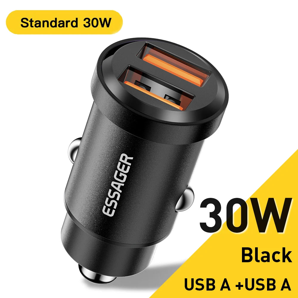 Essager 30W Fast USB Car Charger - Quick Charge 4.0 & PD 3.0 for iPhone 14, Huawei, Samsung, Xiaomi