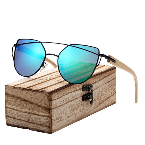 BARCUR Bamboo Cat-Eye Polarisierte Sonnenbrille – Luxuriöse Damen-Sonnenbrille mit Metallrahmen und UV400-Schutz, inklusive Geschenkbox
