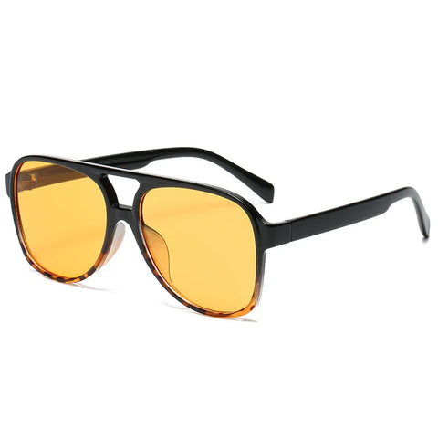 Retro ovale pilotenzonnebril – zwart, blauw, luipaard en geel UV400 unisex strandzonnebril