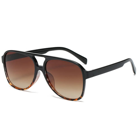 Retro ovale pilotenzonnebril – zwart, blauw, luipaard en geel UV400 unisex strandzonnebril