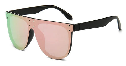 SHAUNA Oversize Retro Pilotenzonnebril – UV400-zonnebril met klinknageldetail in één stuk met spiegeleffect voor dames