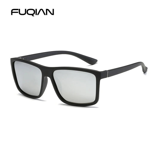 Klassieke zwarte vierkante gepolariseerde zonnebril - blauwe spiegel UV400 unisex anti-reflectie zonnebril