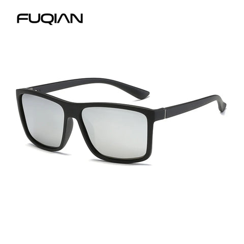 Klassieke zwarte vierkante gepolariseerde zonnebril - blauwe spiegel UV400 unisex anti-reflectie zonnebril