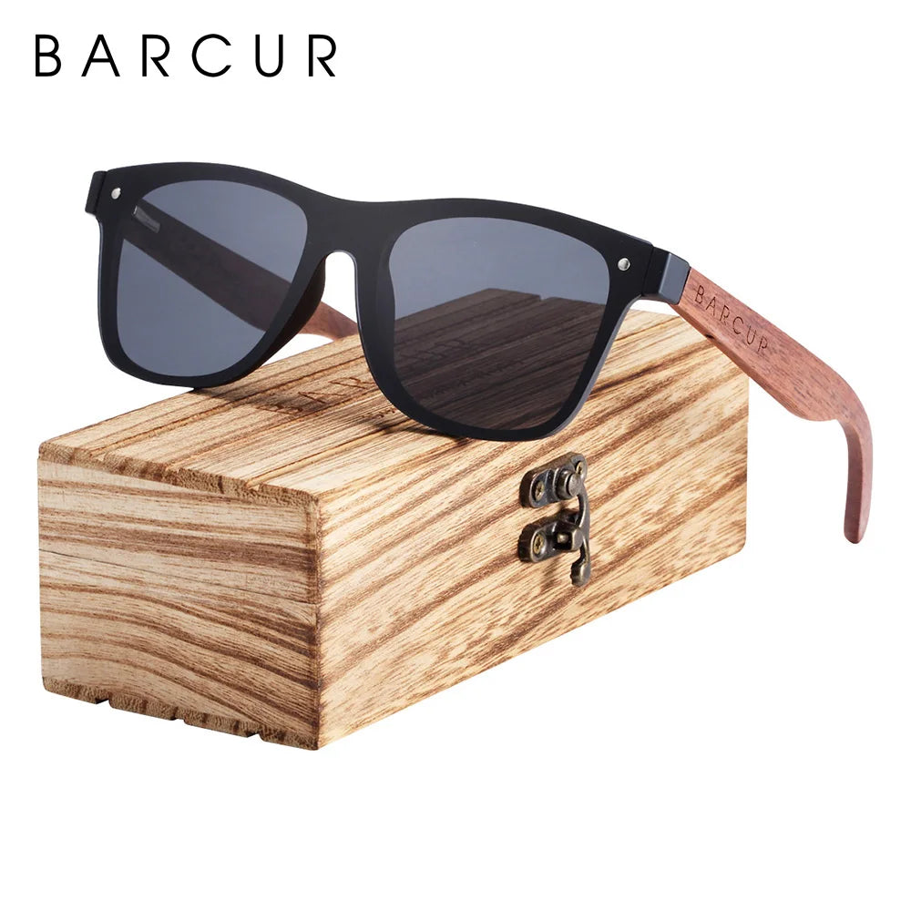 BARCUR Zwarte Walnoot Houten Zonnebril – Gepolariseerd UV400 Unisex