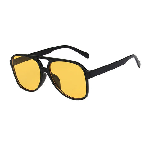 SHAUNA Retro Pilotenzonnebril – Blauw &amp; Geel UV400 Unisex Modezonnebril