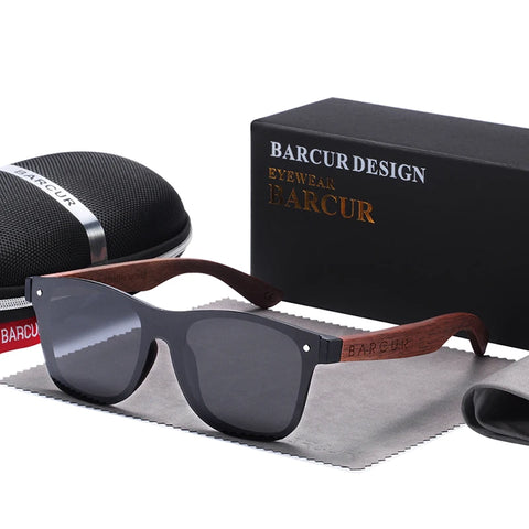 BARCUR Zwarte Walnoot Houten Zonnebril – Gepolariseerd UV400 Unisex