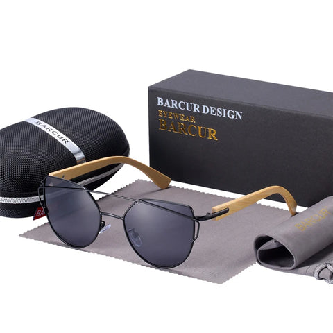 BARCUR Bamboo Cat-Eye Polarisierte Sonnenbrille – Luxuriöse Damen-Sonnenbrille mit Metallrahmen und UV400-Schutz, inklusive Geschenkbox
