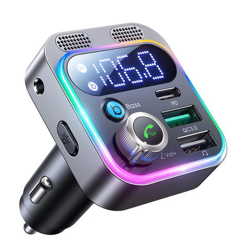 2024 Bluetooth 5.3 FM Transmitter - Deep Bass Sound, Dual Mics, 48W PD & QC3.0 Car Charger