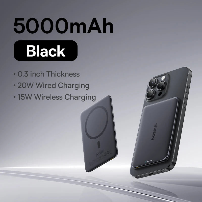 Baseus Slim 5000mAh Magnetic Power Bank – 15W Wireless & 20W Wired Charging