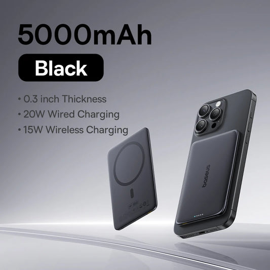 Baseus Slim 5000mAh Magnetic Power Bank – 15W Wireless & 20W Wired Charging