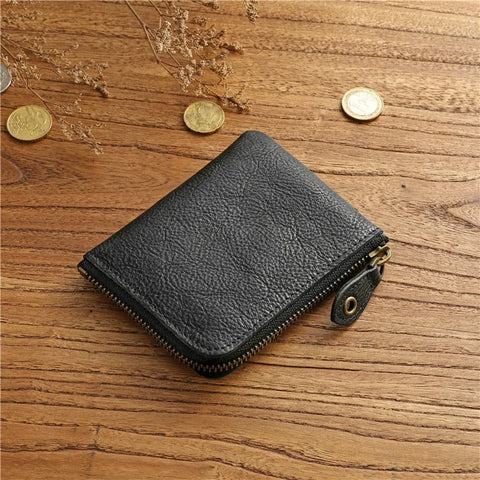 Zency Retro Cowhide Mini Short Wallet for Women - Genuine Leather Coin Pocket Purse