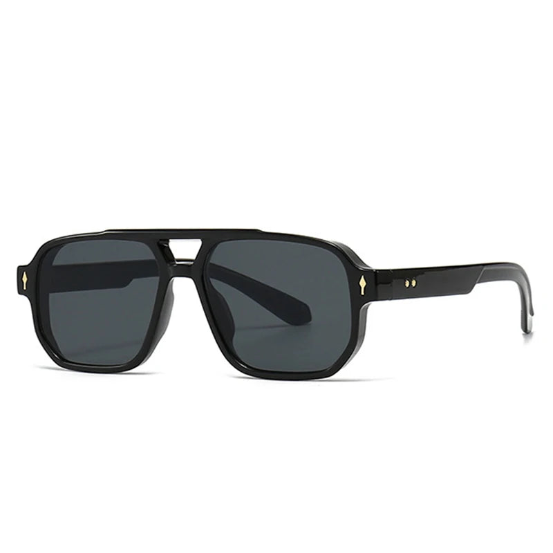SHAUNA Retro Dubbele Brug Vierkante Zonnebril - Gradiënt UV400 Unisex Designer Zonnebrillen met Klinknagels