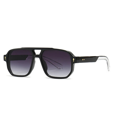SHAUNA Retro Dubbele Brug Vierkante Zonnebril - Gradiënt UV400 Unisex Designer Zonnebrillen met Klinknagels