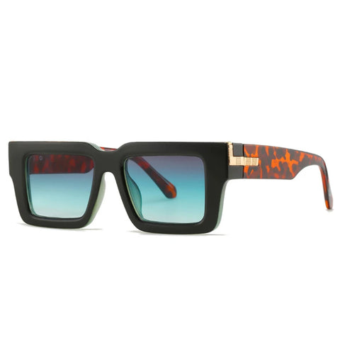 SHAUNA Retro Vierkante Zonnebril – Luipaard Gradiënt UV400 Unisex Zonnebrillen