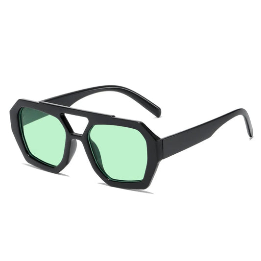 SHAUNA Retro Dubbele Brug Vierkante Zonnebril – Heldere Oceaan Lens UV400 Unisex Polygon Shades