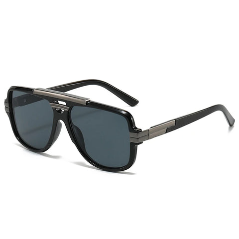 SHAUNA Retro Dubbele Brug Vierkante Zonnebril – Oranje &amp; Blauwe UV400 Unisex Designer Zonnebrillen